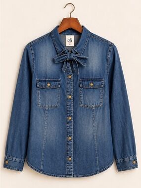 Cabi Waterfront Denim Shirt #3290 | Tie Neck | NWT